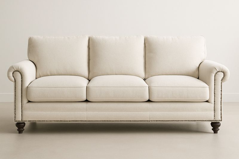 Sofá 3 plazas tejido algodón crema estructura madera pino largo 220 cm