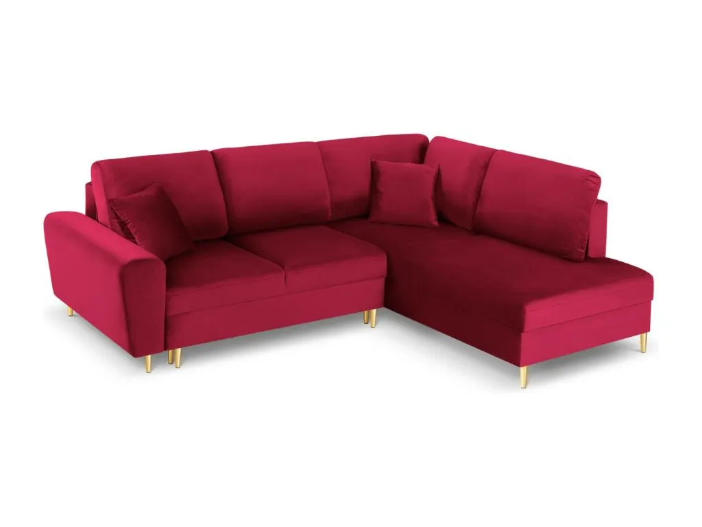 Kavehomedeco - Sofá cama esquinero derecho con baúl de almacenaje Kavehomedeco 5 plazas de terciopelo rojo - 243x194x88cm YYKA70965