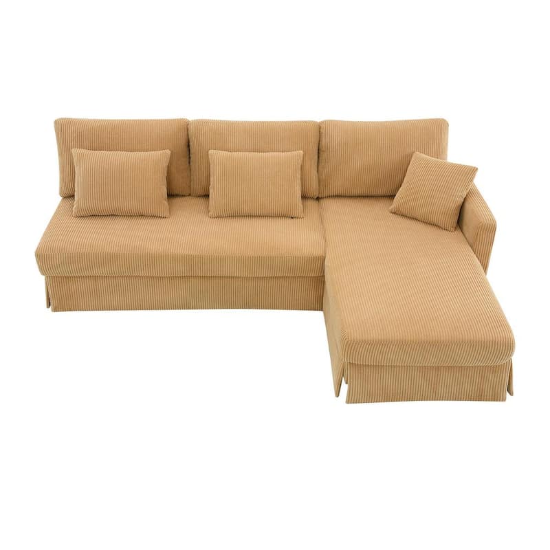 Sofá seccional en L de 87 in. en pana amarilla con chaise longue reversible hi1416401