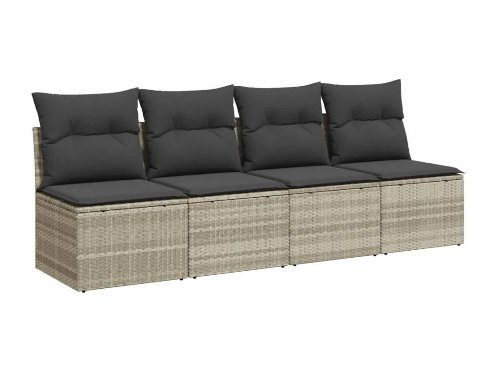 Sofá de jardín con cojines 4 plazas ratán sintético gris claro 97862bgtb