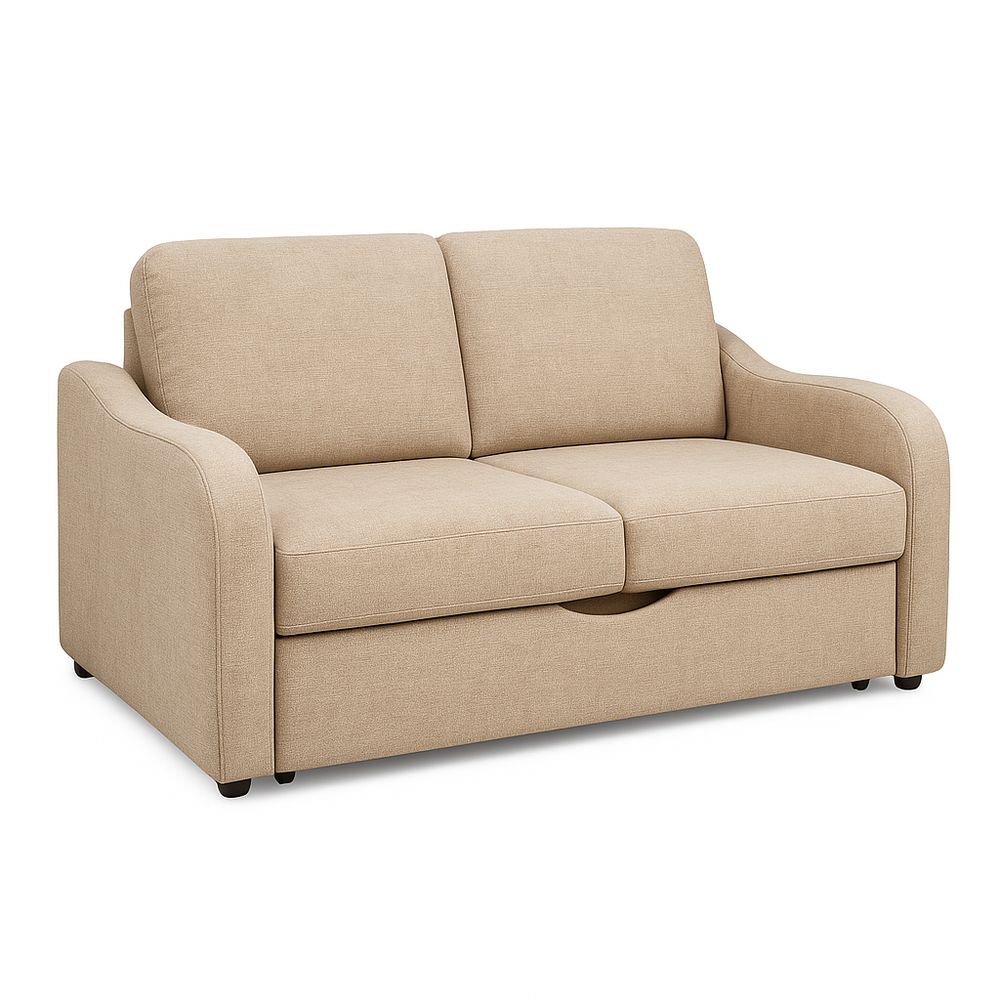 Sofá de dos plazas con almacenamiento, moderno, tapizado en tela suave, color beige, estilo contemporáneo, estructura resistente