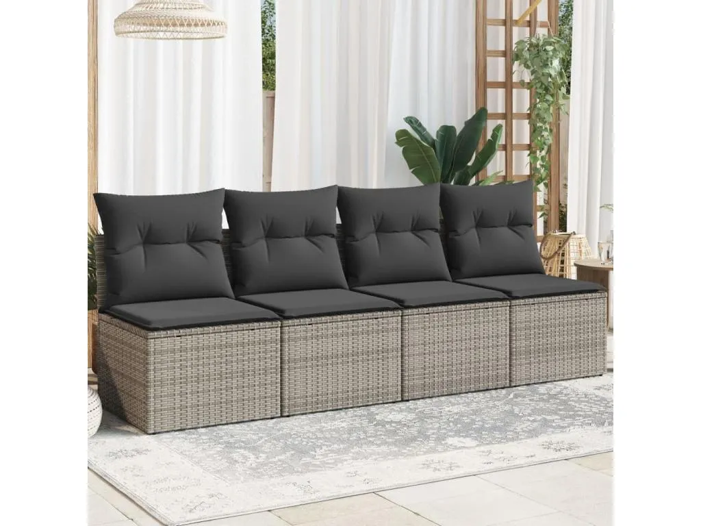 Sofá de jardín de 4 plazas con cojines de resina trenzada gris 43368tpuz