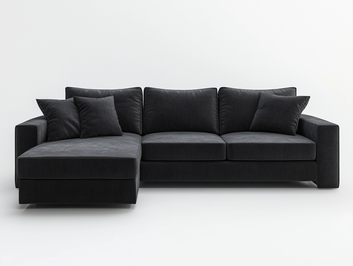 Sofá seccional moderno tapizado en negro para sala de estar con chaise longue de 280x170 cm en tela resistente JU4292614