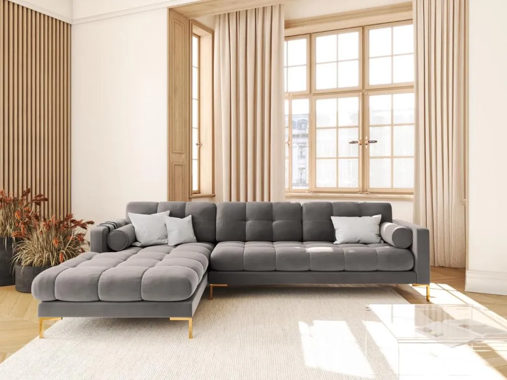 Mobtrendy - Sofá esquinero izquierdo Mobtrendy 5 plazas de terciopelo gris claro - 293x185x75cm 37648rmus