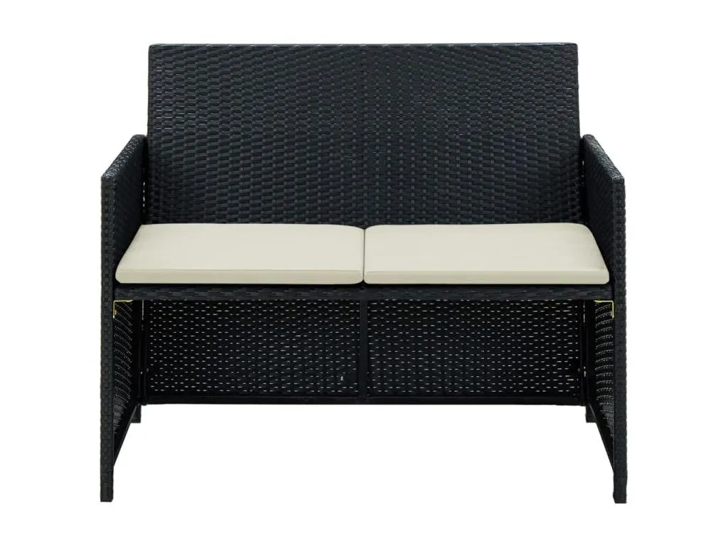 Sofá de jardín 2 plazas con cojines mimbre resina negro vfhr90848
