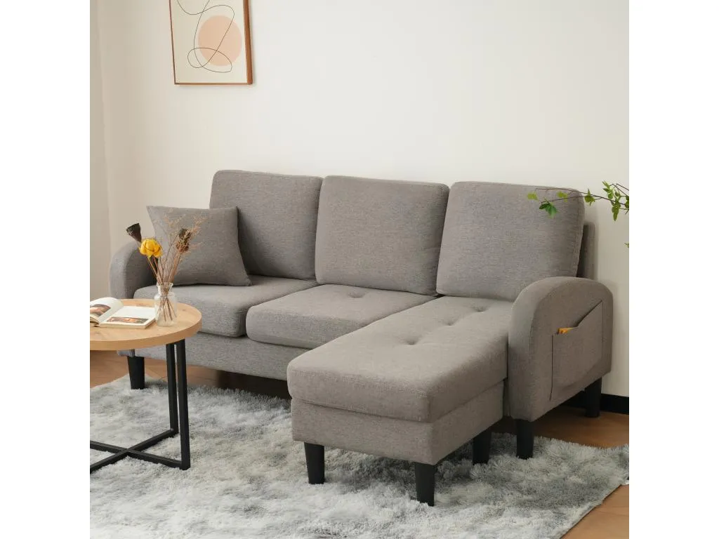 Sofá esquinero de 3 plazas con chaise longue - 185x118x82 cm - tejido transpirable de algodón y Banakdecoracion - Gris oscuro antiguo YBZT24398