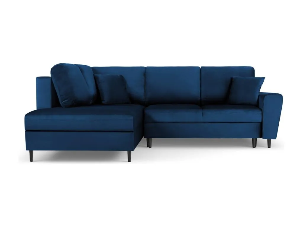 Hogarsens - Sofá cama esquinero izquierdo con baúl de almacenaje Hogarsens 5 plazas de terciopelo azul Hogarsens - 243x194x88cm