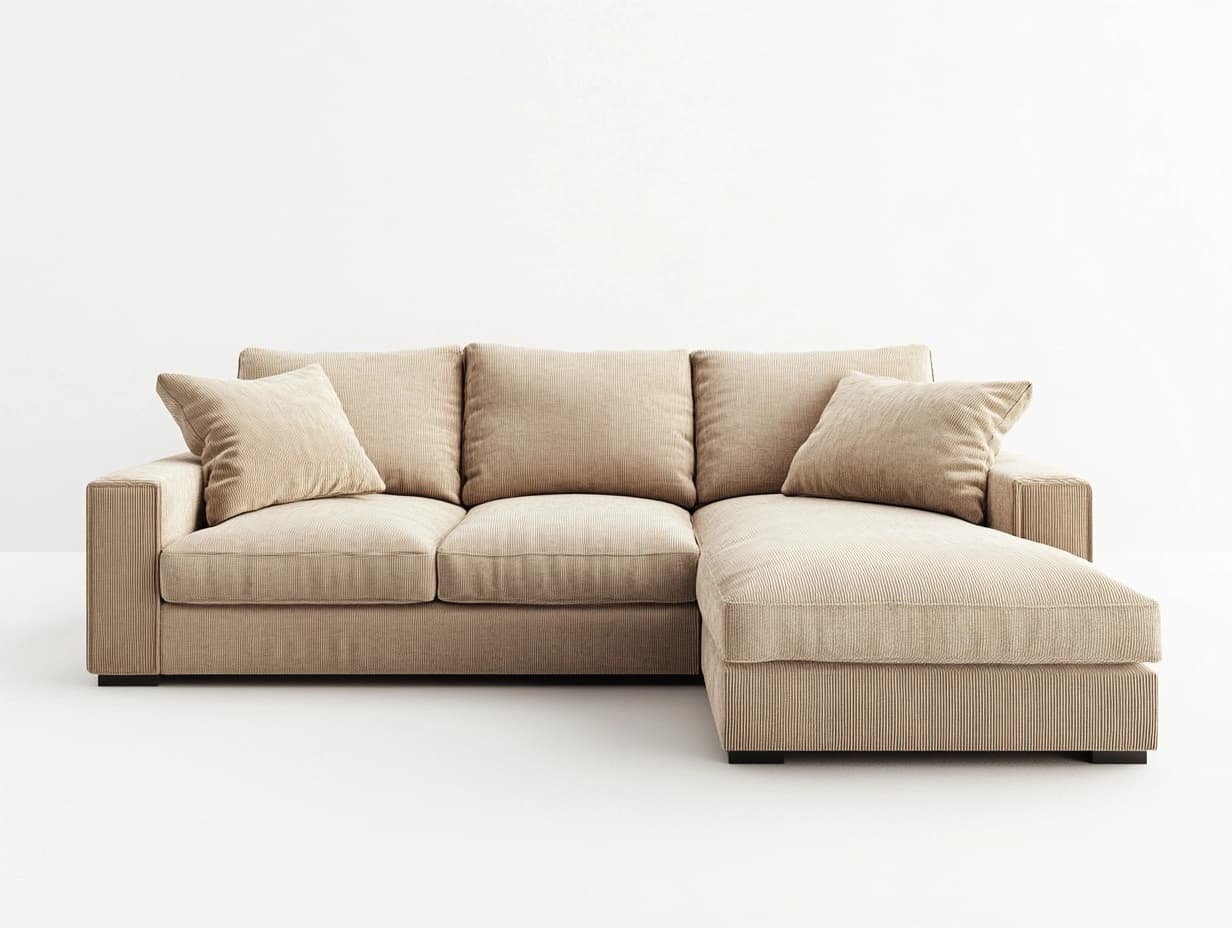 Sofá Chaise Longue Acolchado Pana 250x150x90cm Beige