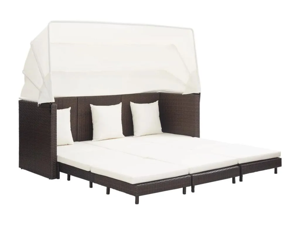 Sofá cama de jardín 3 plazas con capota ratán sintético marrón