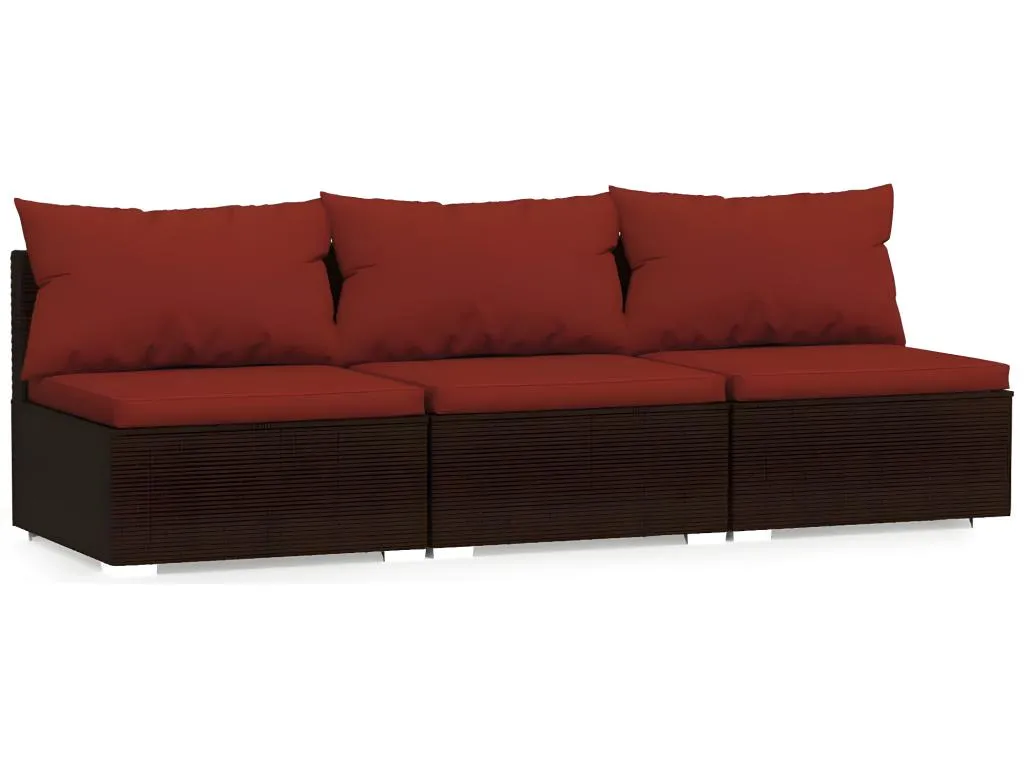 Sofá de jardín de 3 plazas con cojines ratán sintético marrón nlsm95665