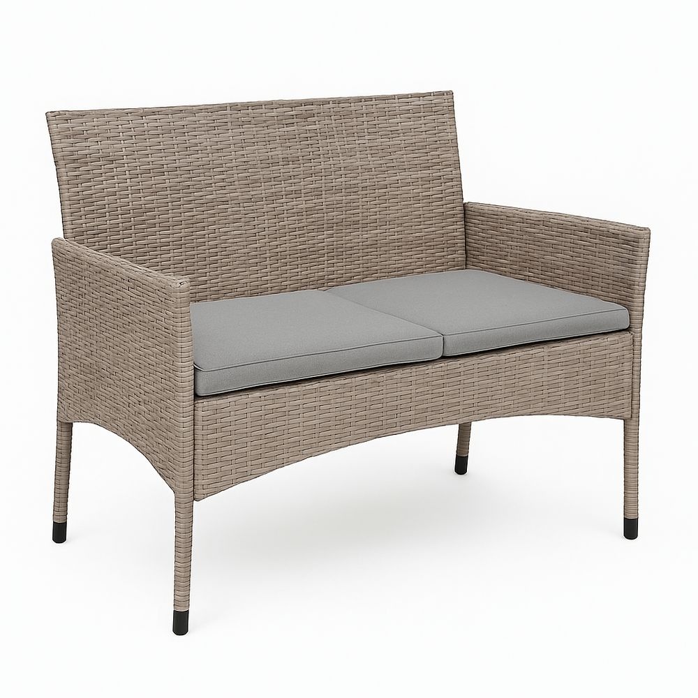 Sofá de Jardín Ratán Sintético 2 Plazas Beige/Gris