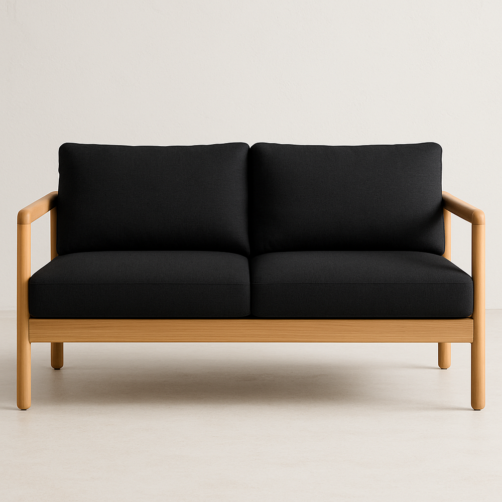 Sofá de dos plazas de madera tapizado en tejido negro