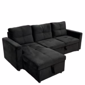 Sofá cama chaise longue moderno con almacenamiento negro