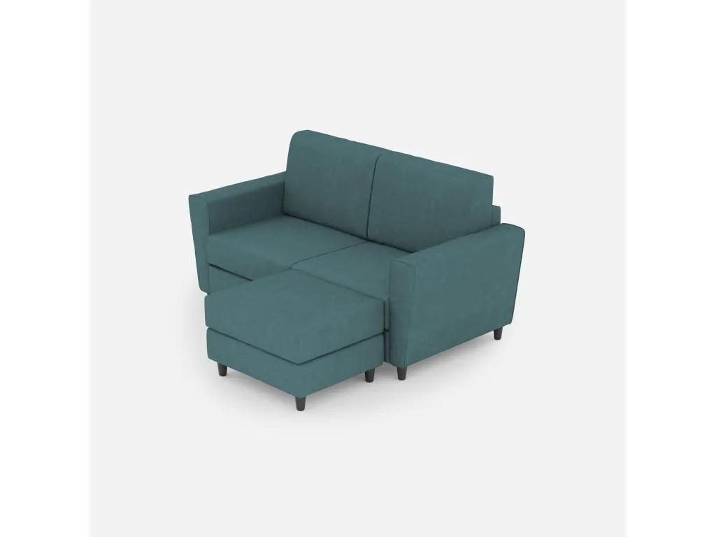 Decoencanto Sofá 2 plazas (dos plazas de 60 cm) puf dimensiones exteriores L.152 P.155 color petróleo