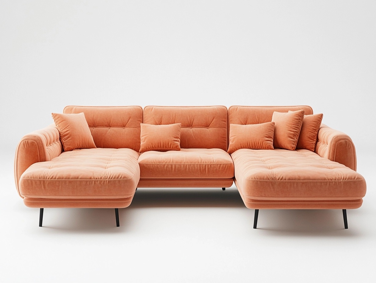 Sofá chaise longue esquinero de terciopelo naranja coral moderno para sala de estar 320x200 cm con cojines incluidos HP4958458