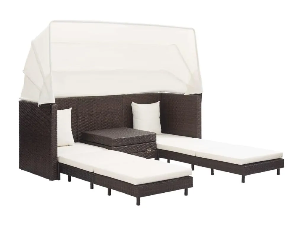Sofá cama de jardín 3 plazas con capota ratán sintético marrón