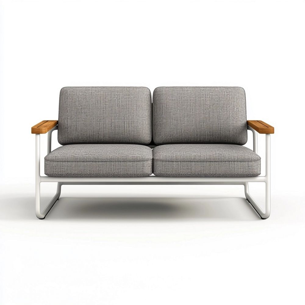 Sofá de jardín dos plazas estructura metálica cojines exterior 140 cm elegancia Gris claro