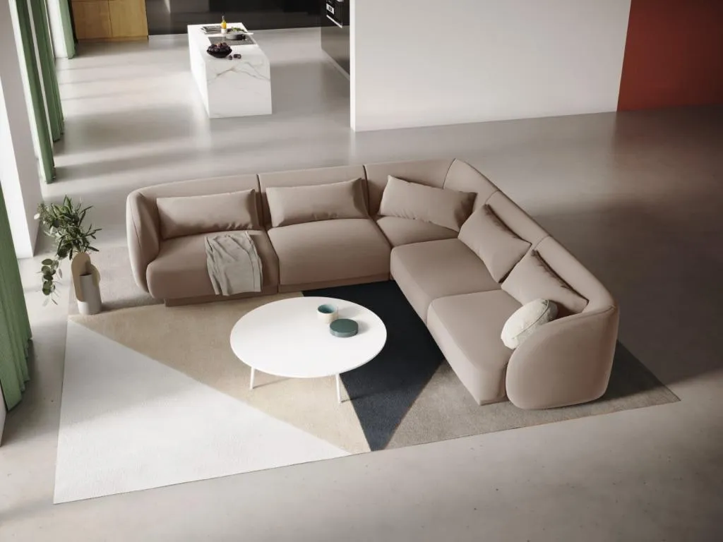 Decounico - Sofá esquinero simétrico Decounico 5 plazas de terciopelo beige - 255x255x70cm
