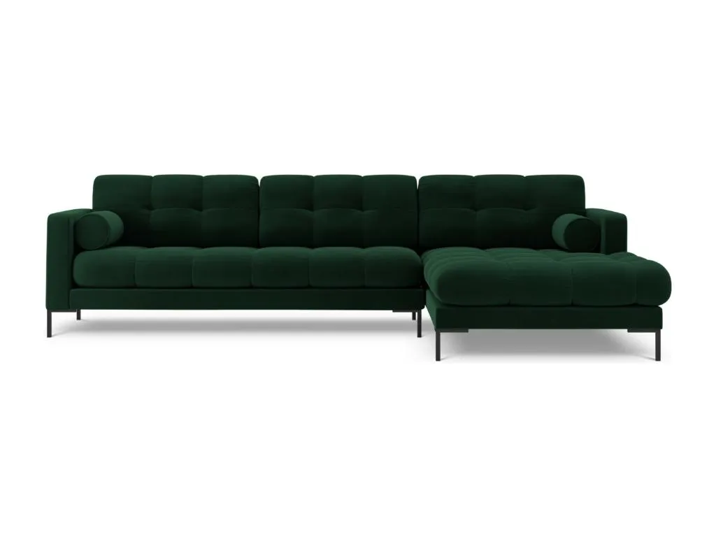 Hogarmini - Sofá esquinero derecho Hogarmini 5 plazas de terciopelo verde botella - 293x185x75cm garp31948