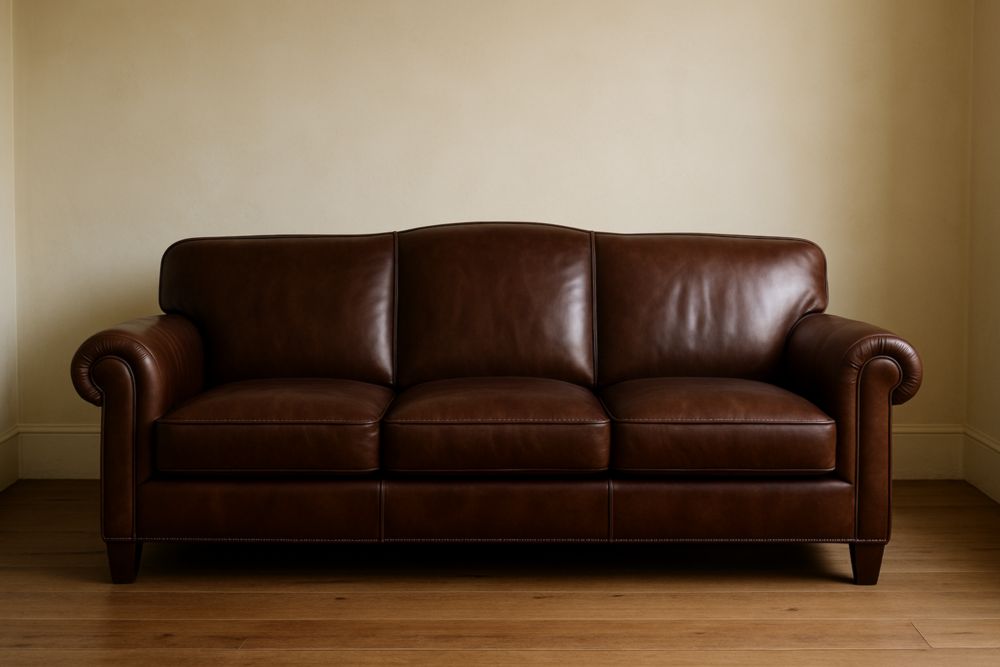 Sofá de Piel Marrón 3 Plazas con Brazos 200cm x 90cm x 85cm
