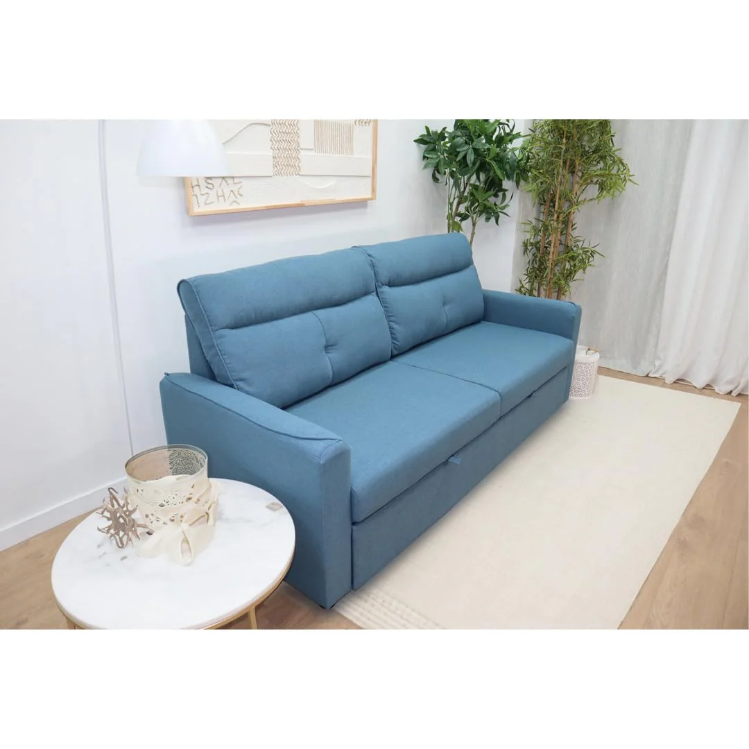Sofá cama 3 plazas apertura arrastre azul SHIITO