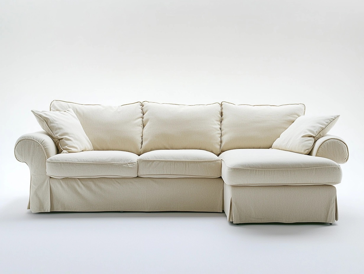 Sofá en L de Tela Algodón Beige con Chaise Longue Derecha