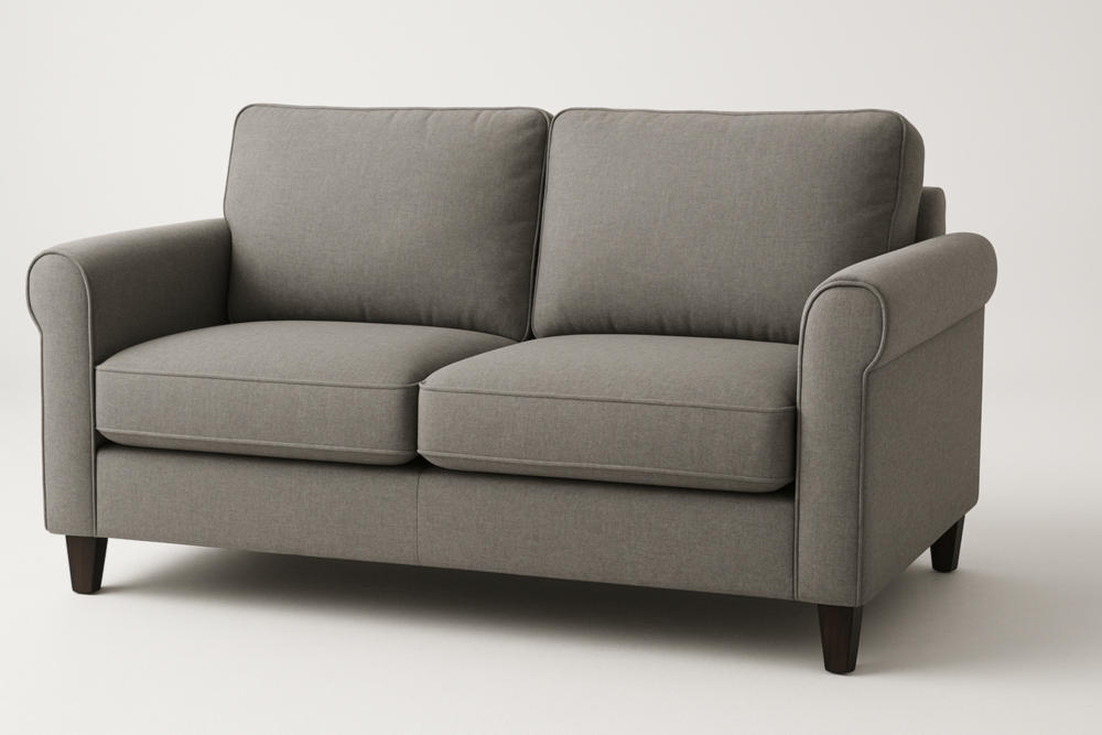 Sofá de 2 Plazas Gris 150x85x90 cm, Brazos Redondeados, Cojines Fijos, Altura de Asiento 45 cm