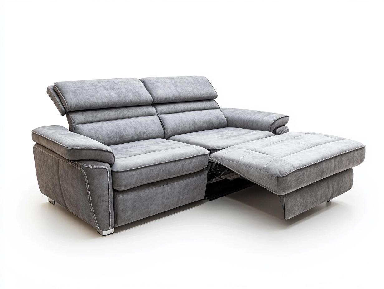 Sofá reclinable de tres plazas en tela gris con reposapiés extensible para salón moderno 220x95x100 cm js5387239