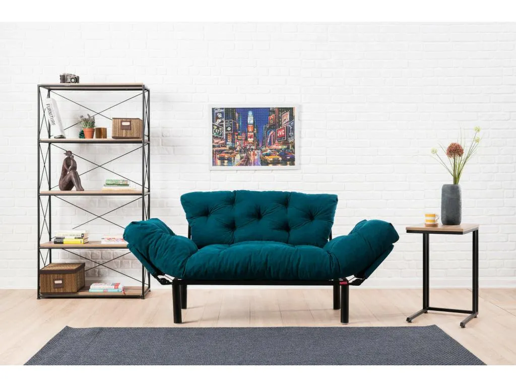 Sofá cama 2 plazas Alkifurniturees Sofá transformable Sofá para invitados Sillón cama con almacenaje 155x70 h85 cm Azul claro 87202BUZL