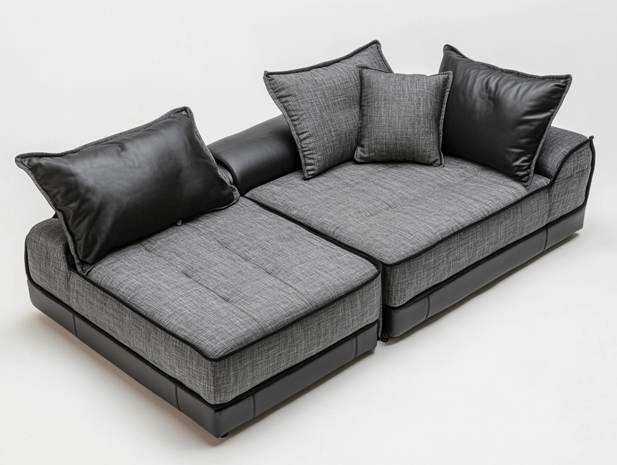 Sofá chaise longue moderno gris y negro tapizado en tela y cuero para salón 240x150cm multifunción HC1870645
