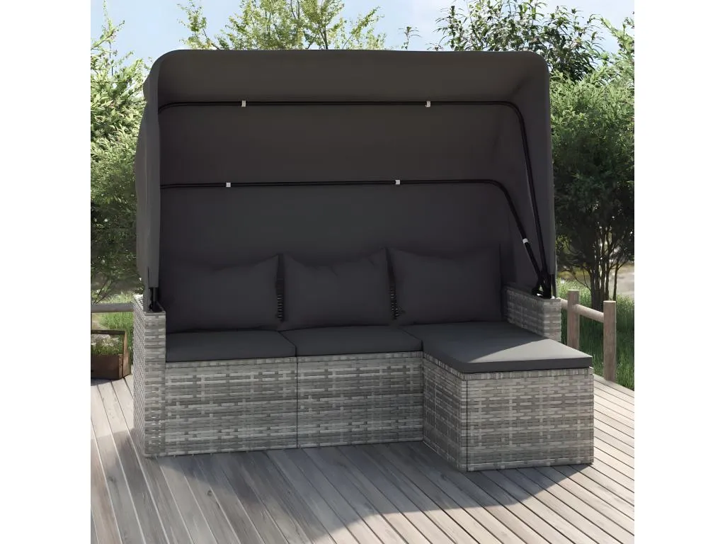 Sofá de jardín de 3 plazas con techo y reposapiés Gris 75907yuoe