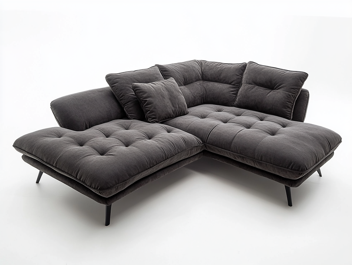 Sofá esquinero chaise longue tapizado en terciopelo gris moderno para salón UO2468889