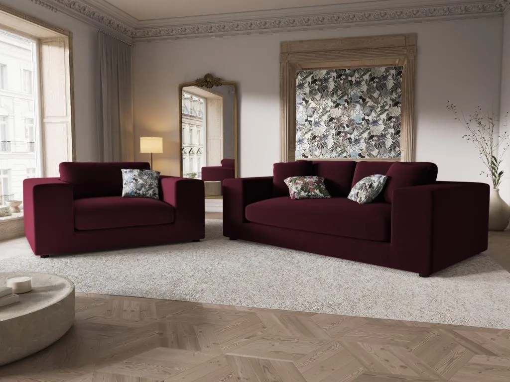 Habitarluz - Sofá Habitarluz 1.5 plazas de terciopelo rojo oscuro - 156x122x72cm 76647QSMP