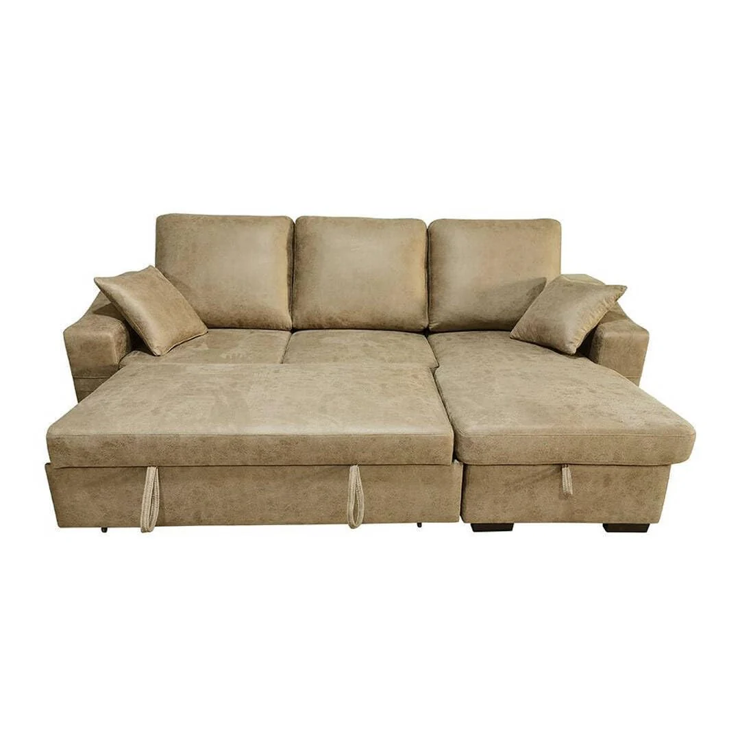 Sofá 3 plazas chaise longue con arcón color piedra