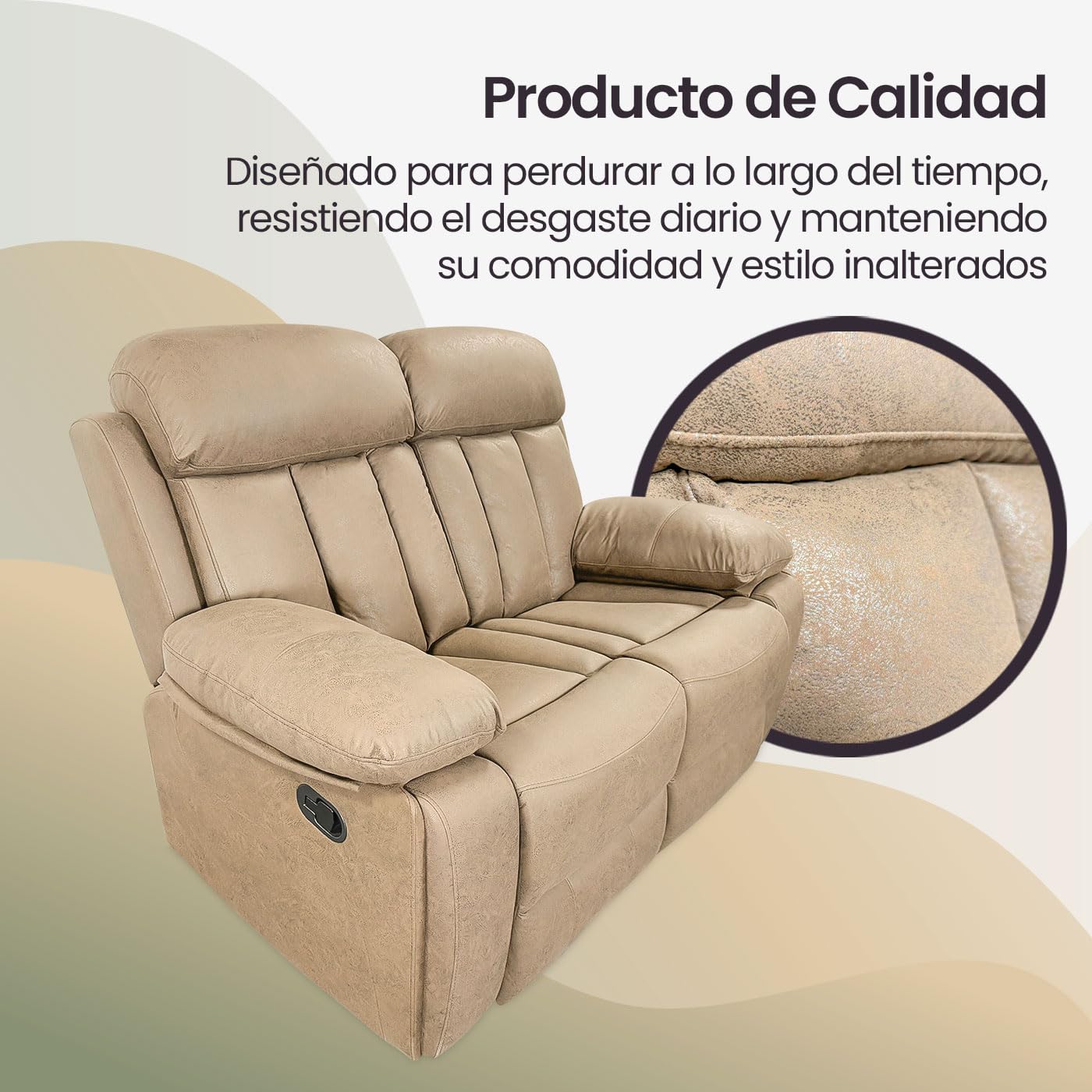 Sofá 2 plazas relax reclinable manual beige Homey
