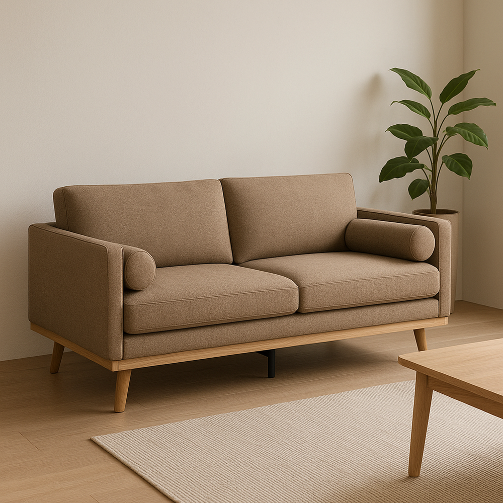 Sofá de Dos Plazas para Sala con Diseño Moderno y Acogedor de Tela Marrón