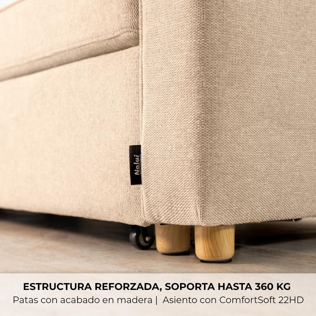 Sofá cama chaise longue reversible con arcón beige