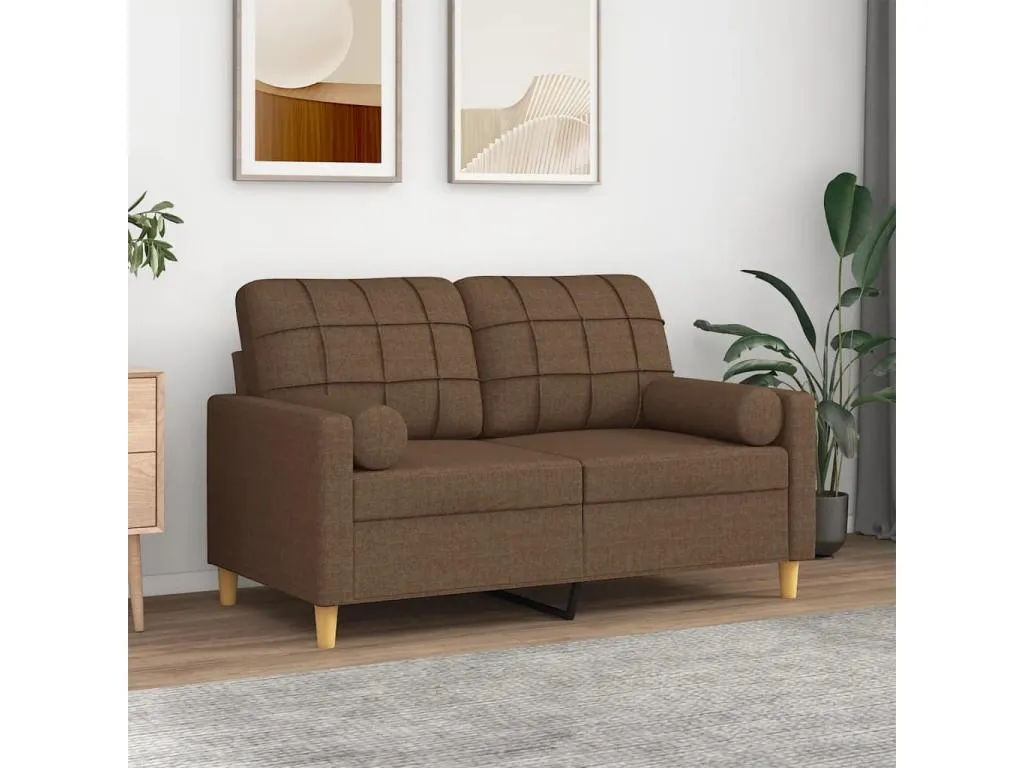 Sofá de 2 plazas con cojines tela marrón 120 cm