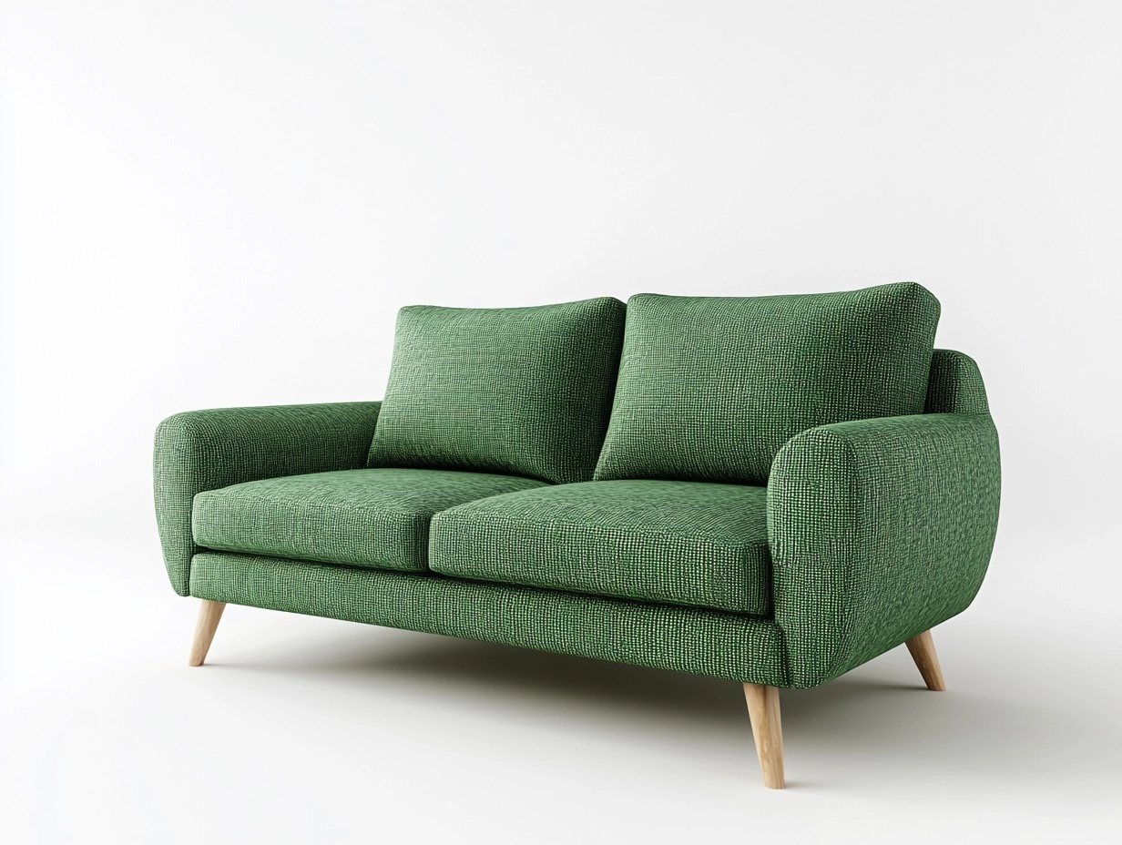 Sofá de dos plazas verde de 180 cm tapizado en tela con patas de madera para sala de estar estilo moderno