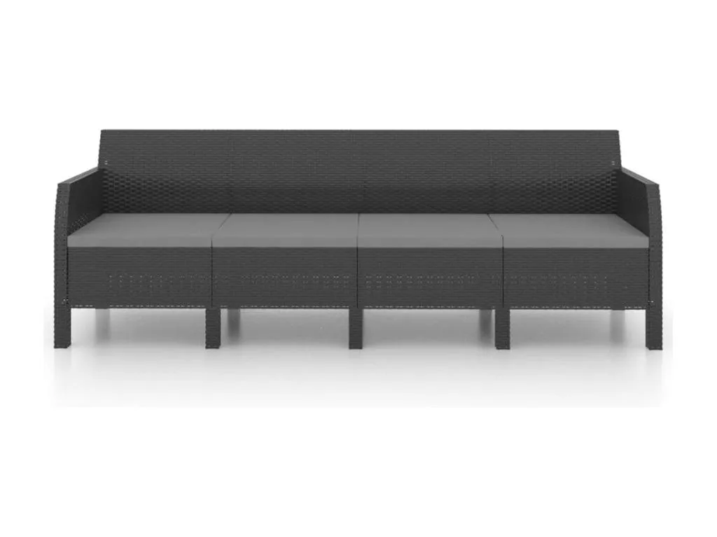 Sofá de jardín de 4 plazas con cojines PP ratán gris antracita hkje40076