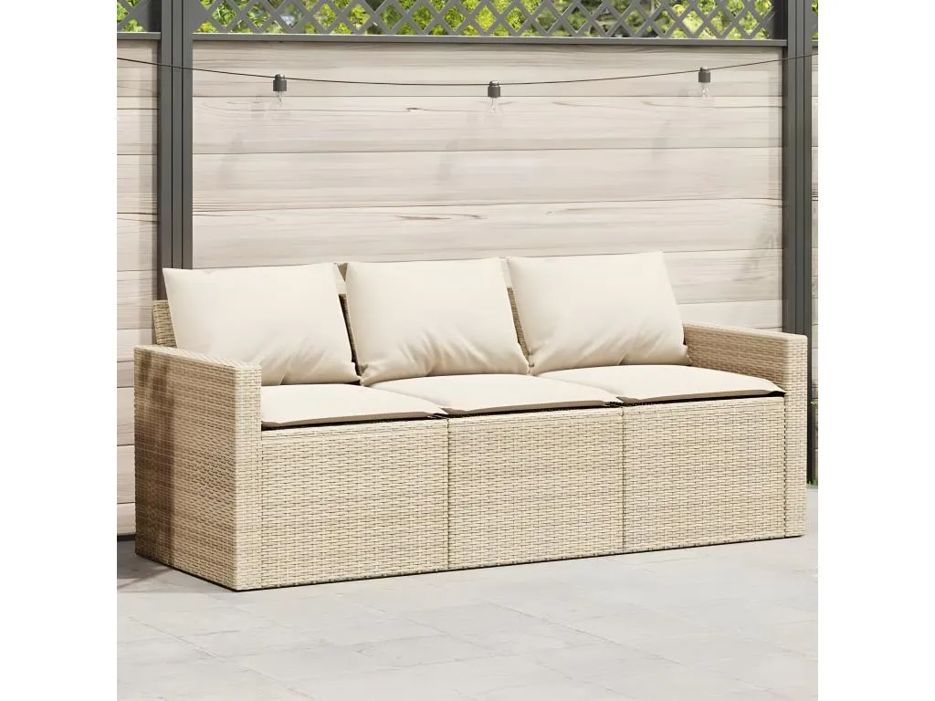 Decocasaes Sofá de jardín de 3 plazas con cojines ratán sintético beige 60515iovy