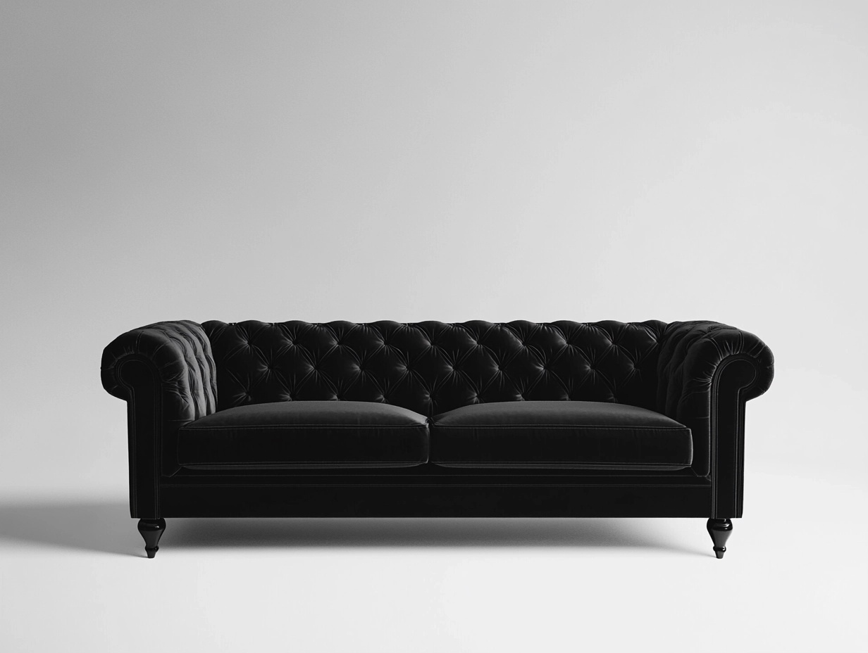 Sofá Chesterfield de terciopelo negro para sala de estar diseño clásico 220x90x75 cm sofá de tres plazas estructura de madera elegante para hogar