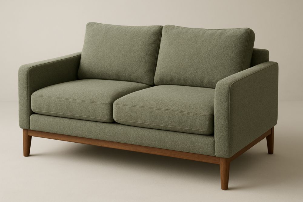 140x85x85 cm sofá de 2 plazas con estructura de madera, tapizado en poliéster verde y cojines extraíbles