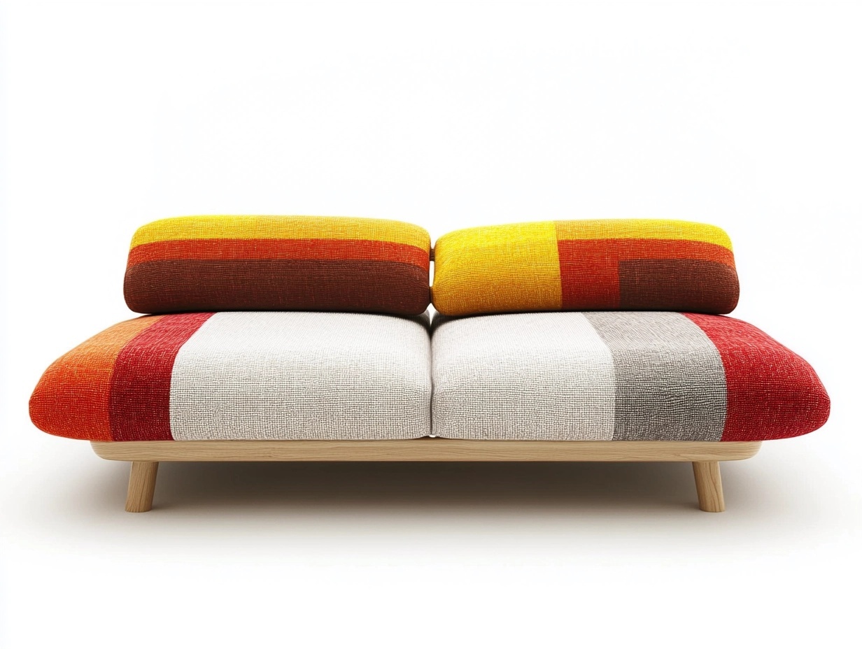 Sofá moderno de dos plazas 160x90 cm para sala de estar con tapizado multicolor en tela y base de madera diseño contemporáneo