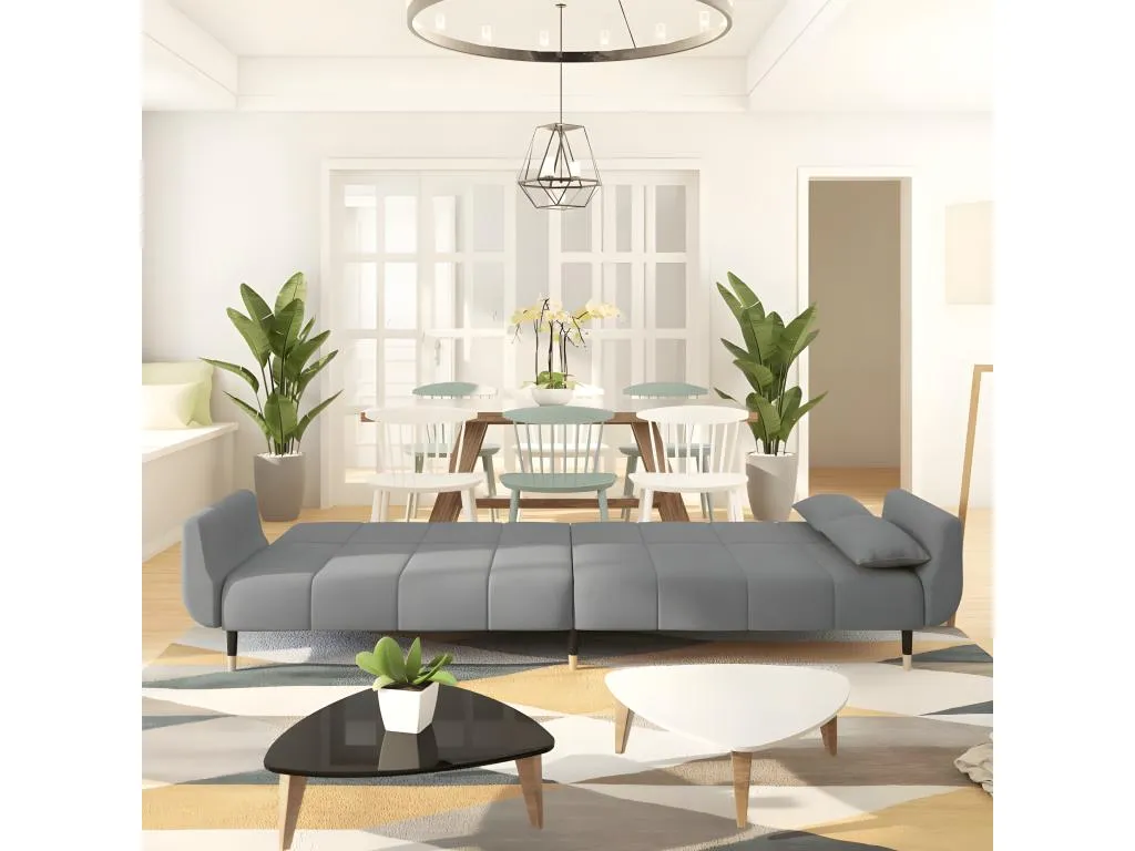 Sofá cama de 2 plazas con dos almohadas terciopelo gris claro