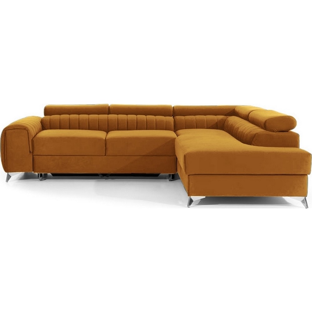 Sofá esquinero convertible a la derecha, terciopelo color bronce, 5 plazas zv1126h1