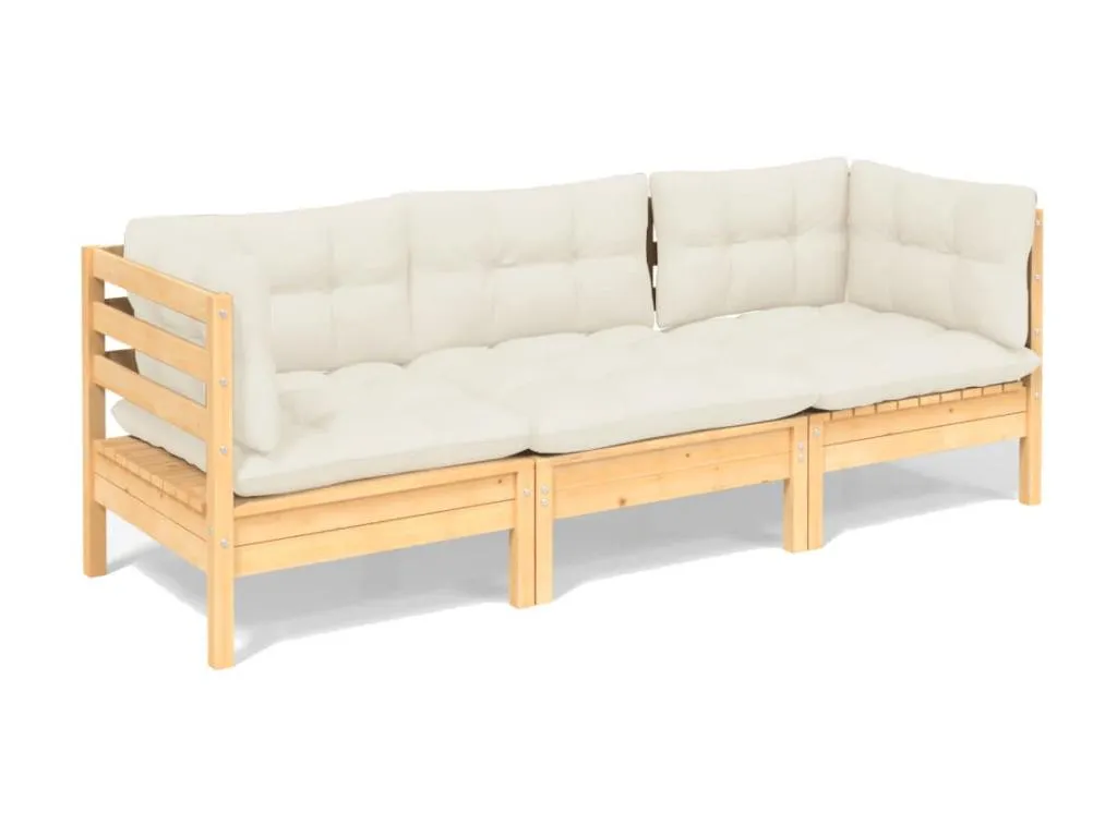 Sofá de jardín de 3 plazas con cojines Lluesmamuebles maciza Lluesmamuebles crema