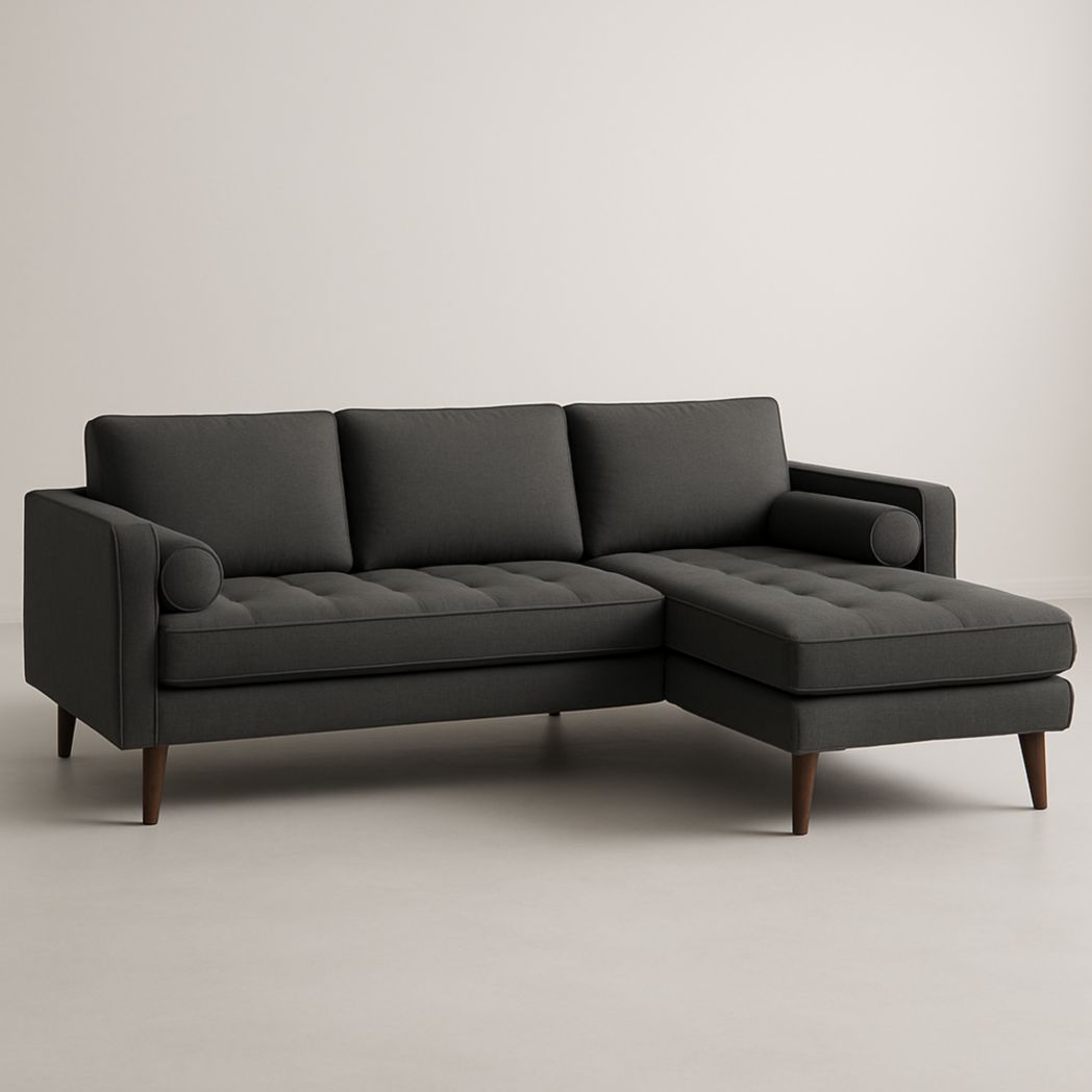 Sofá Esquinero L Tipo Chaise Longue Tela Poliéster Gris Oscuro 250x160x80 cm