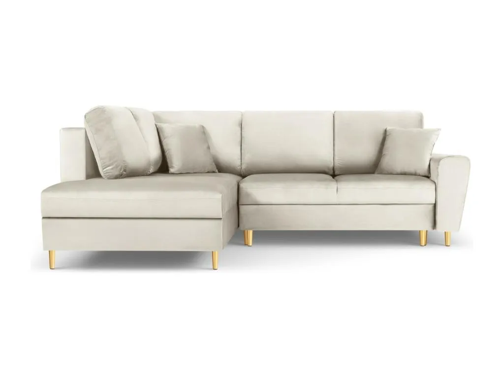 Micasacool - Sofá cama esquinero izquierdo con baúl de almacenaje Micasacool 5 plazas de terciopelo beige claro - 243x194x88cm