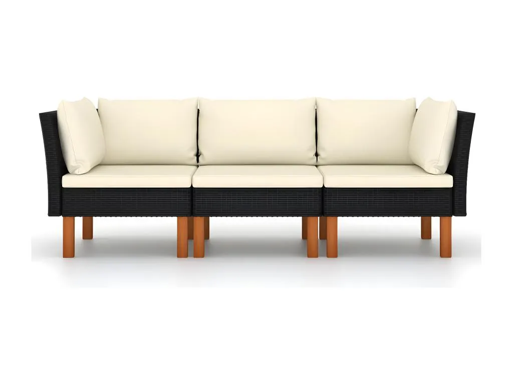 Sofá de jardín 3 plazas con cojines ratán sintético negro 09537IGXX